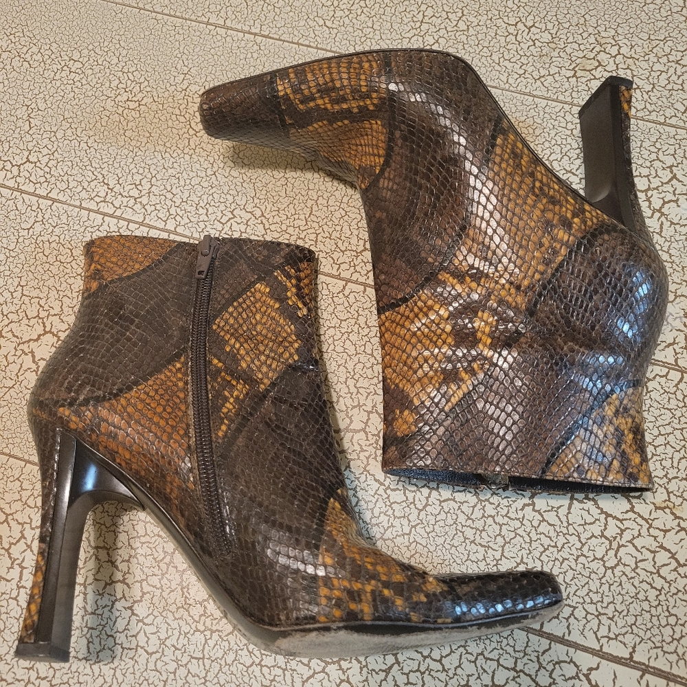 Via Spiga Snake Print Ankle Booties